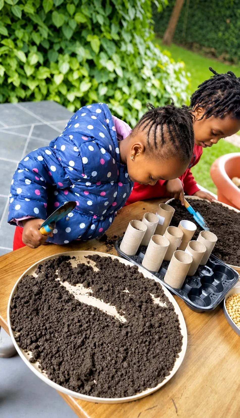 Children planting seeds in the garden